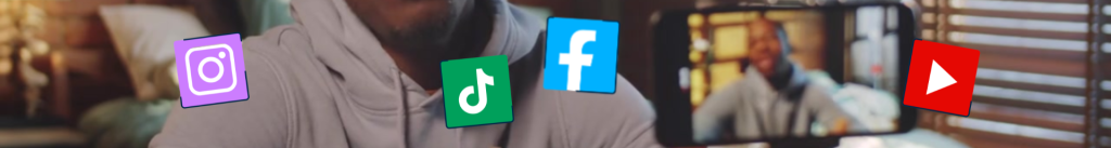 header with social media symbols